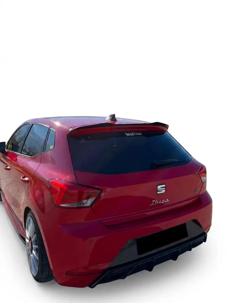 Seat Ibiza Fr Mk5 2017-2021 Spoiler Cap 4 Gloss black rear spoiler cap extension for Seat Ibiza FR Mk5 (2017-2021), aggressive 6F hatchback tail gate wing lip.