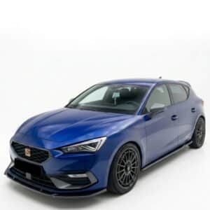 Gloss black front splitter for Seat Leon FR Mk4 (2020+), aggressive front bumper lip spoiler for KL generation.