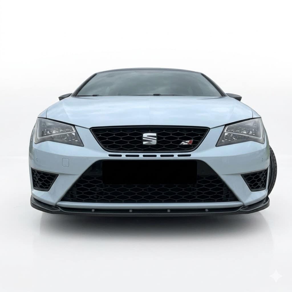 Front Splitter for Seat Leon FR / Cupra Mk3 v2 (2012-2016) 4 Gloss black front splitter v2 for Seat Leon Mk3 5F FR and Cupra (2012-2016), aggressive pre-facelift front bumper lip.