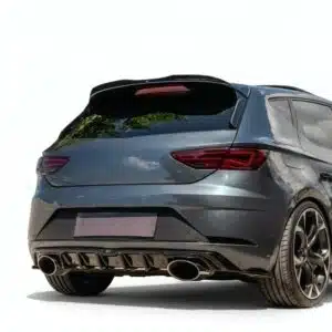Gloss black rear valance for Seat Leon MK3 FR Facelift 2017-2019 dual exhaust models.