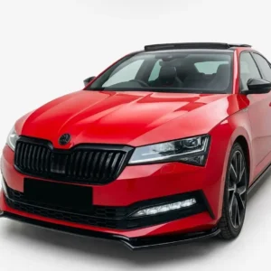 Gloss black front splitter for Škoda Octavia vRS MK4 (2020+) models - High-quality front lip.