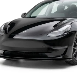 Gloss black front splitter for Tesla Model 3 (2017-2023) - Performance style front lip.