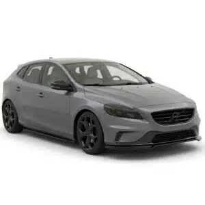 Close-up of the durable ABS plastic material and gloss black finish on Volvo V40 R-Design front splitter 2012-2019