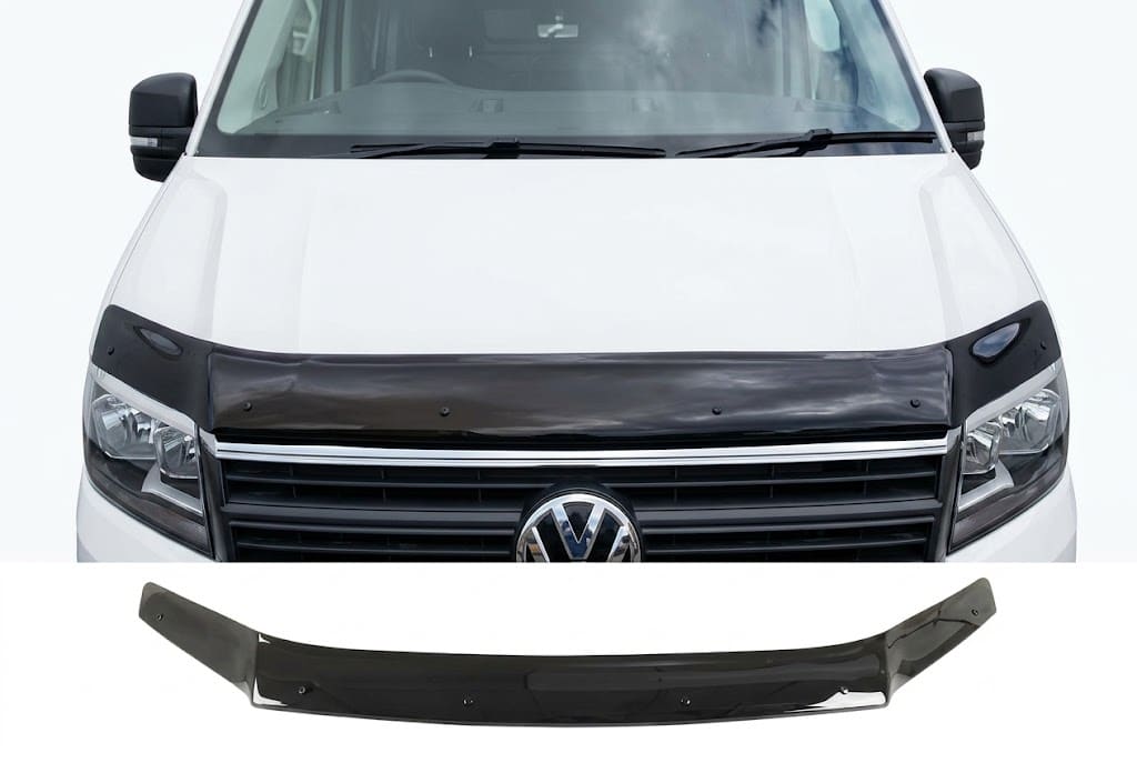 Bonnet Protector Deflector Guard for VW Crafter MAN TGE 2016+ 3 Gloss black bonnet protector stone guard for VW Crafter and MAN TGE (2017-Present), aerodynamic bug deflector.