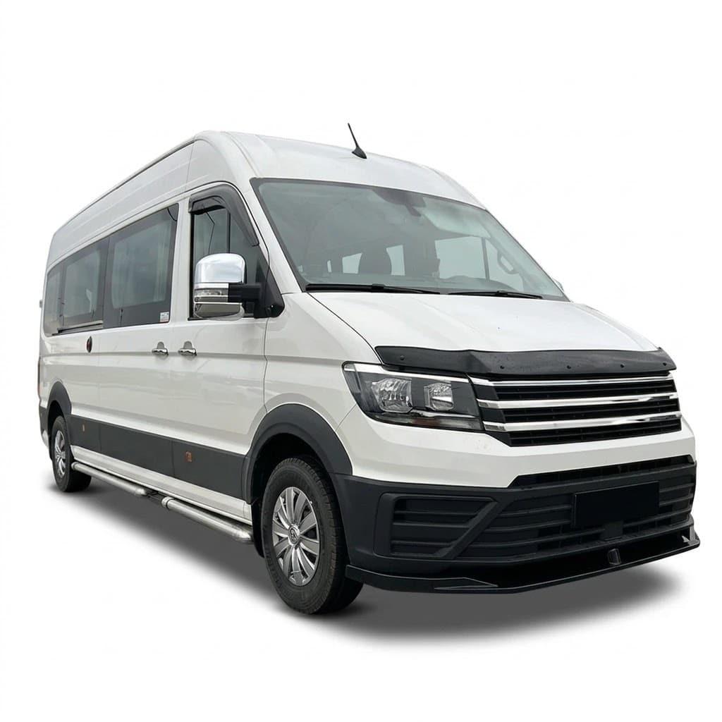 Bonnet Protector Deflector Guard for VW Crafter MAN TGE 2016+ 2 Gloss black bonnet protector stone guard for VW Crafter and MAN TGE (2017-Present), aerodynamic bug deflector.