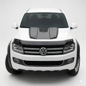 Matte black decorative bonnet scoop vent cover for VW Amarok Mk1 and V6 Facelift (2010-Present), aggressive hood intake styling.