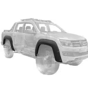 Matte black wide wheel arch flares for Volkswagen Amarok V6 (2016-2022), aggressive off-road wheel arch extension kit.