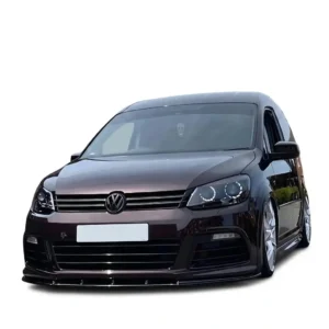 Gloss black front splitter for VW Caddy MK3 Facelift 2010-2015 models, 4mm ABS plastic.