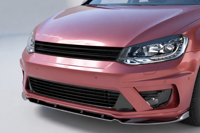 Gloss black front splitter bumper lip for VW Caddy MK4 (2015-2020), fits SWB and LWB Maxi models.
