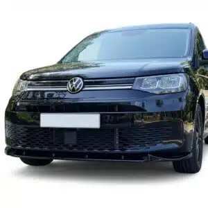 Gloss Black V2 Front Splitter for VW Caddy MK5 2020+ models made from durable ABS plastic.