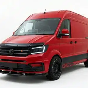 Gloss black front splitter for VW Crafter MK2 and MAN TGE MK1 (2017+), aggressive front bumper lip spoiler for camper conversions.