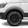Matte black wheel arch extension kit for VW Crafter MK2 and MAN TGE (2017-present).
