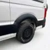 Matte black wheel arch extension kit for VW Crafter MK2 and MAN TGE (2017-present).