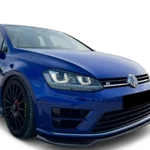 Gloss black front splitter for VW Golf Mk7 R and R-Line (2012-2016) pre-facelift models.