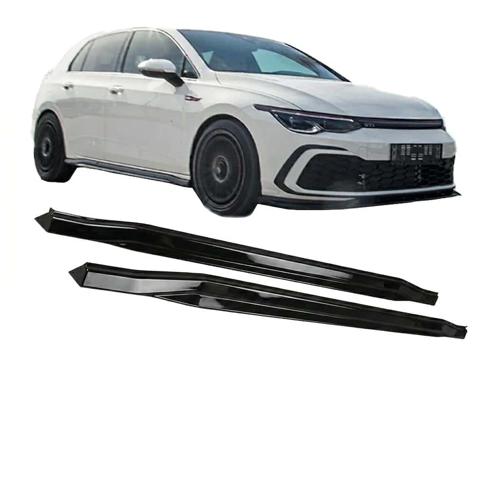 VW Golf Mk8 GTI / GTD / R-Line 2020+ Side Skirts Verison 2 (2 Pcs) 3 Gloss black side skirts Version 2 for VW Golf Mk8 GTI, GTD, and R-Line (2020 onwards), 2-piece performance styling extensions.