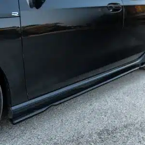 VW Golf R Side Skirts fitted on Mk8 sills in gloss black, side profile view