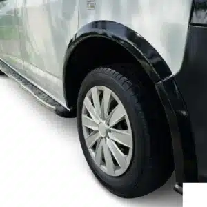 Gloss black ABS wheel arch trim fender flare set and chrome side bar steps for VW Transporter T5 2003-2015 models