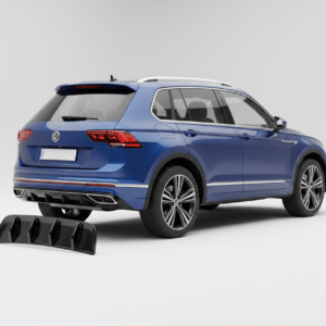 Gloss black rear valance diffuser for VW Tiguan MK2 R Facelift (2020-Present), aggressive rear bumper upgrade.