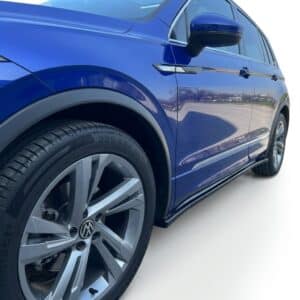 Gloss black side skirt extensions for VW Tiguan R and R-Line Mk2 Facelift (2020 onwards), aerodynamic performance side blades.
