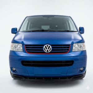 VW Transporter T5 front splitter in gloss black finish for 2003-2009 pre-facelift models.