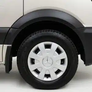 Set of 4 matte black wheel arch trims for Mercedes Sprinter W906 Facelift models 2014 to 2018.